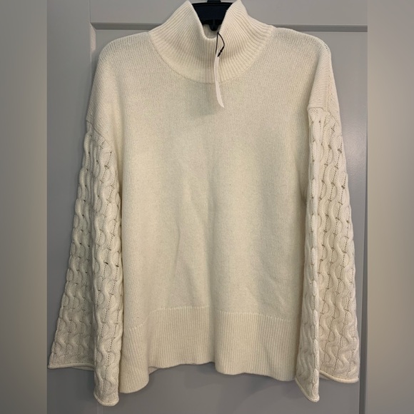 NWT Theory Cream Cable-Sleeve 100% Cashmere Pullover Sweater Size Large Petite - Picture 5 of 15